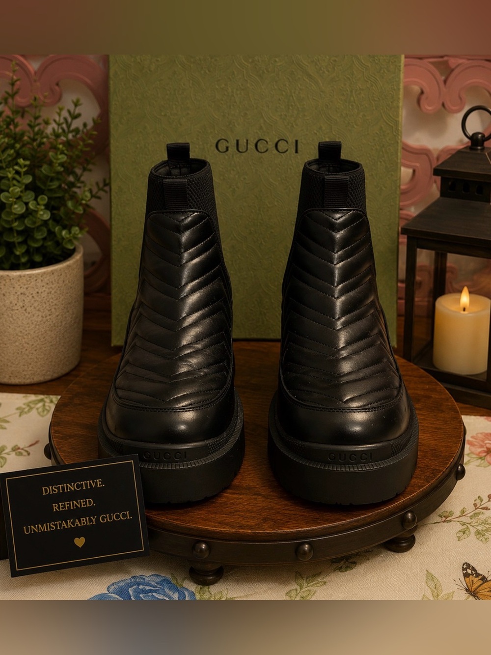 Gucci Black Textured Ankle Booties with Platform Sole